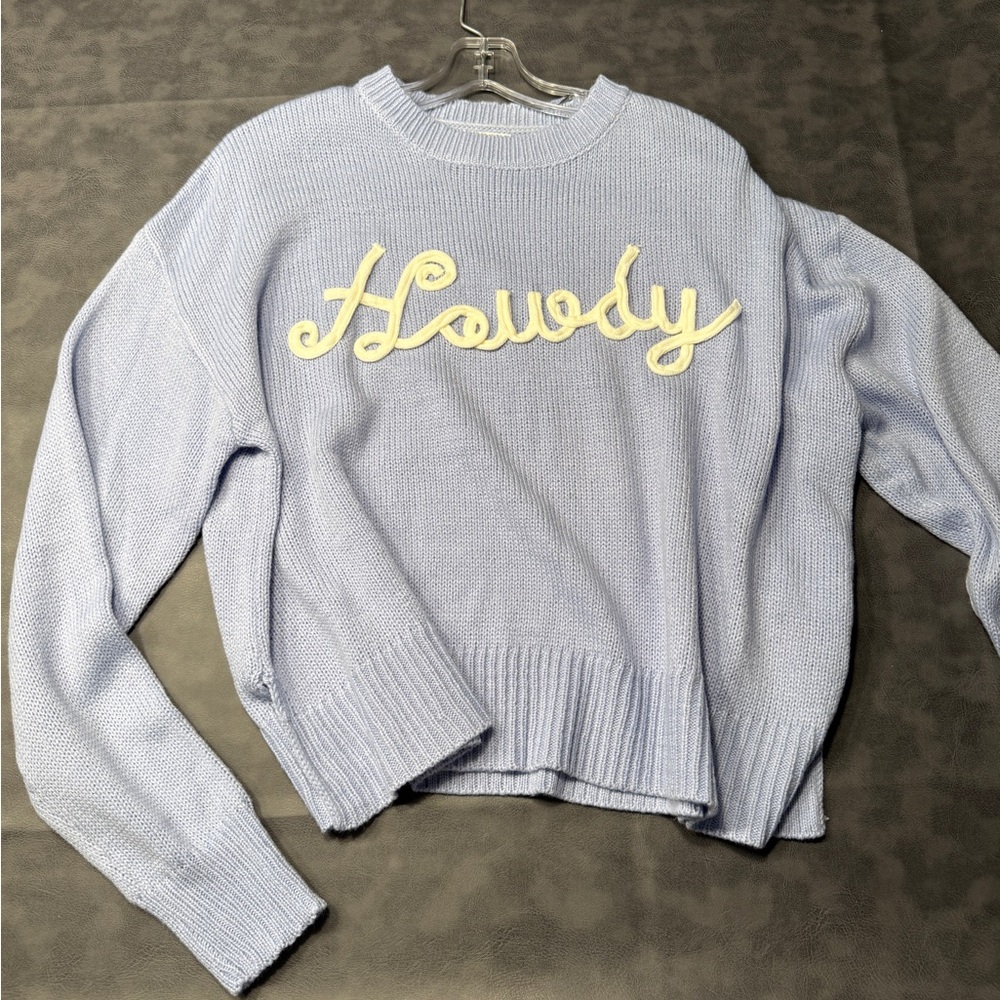 Light Blue 'Howdy' Crew Neck Sweater